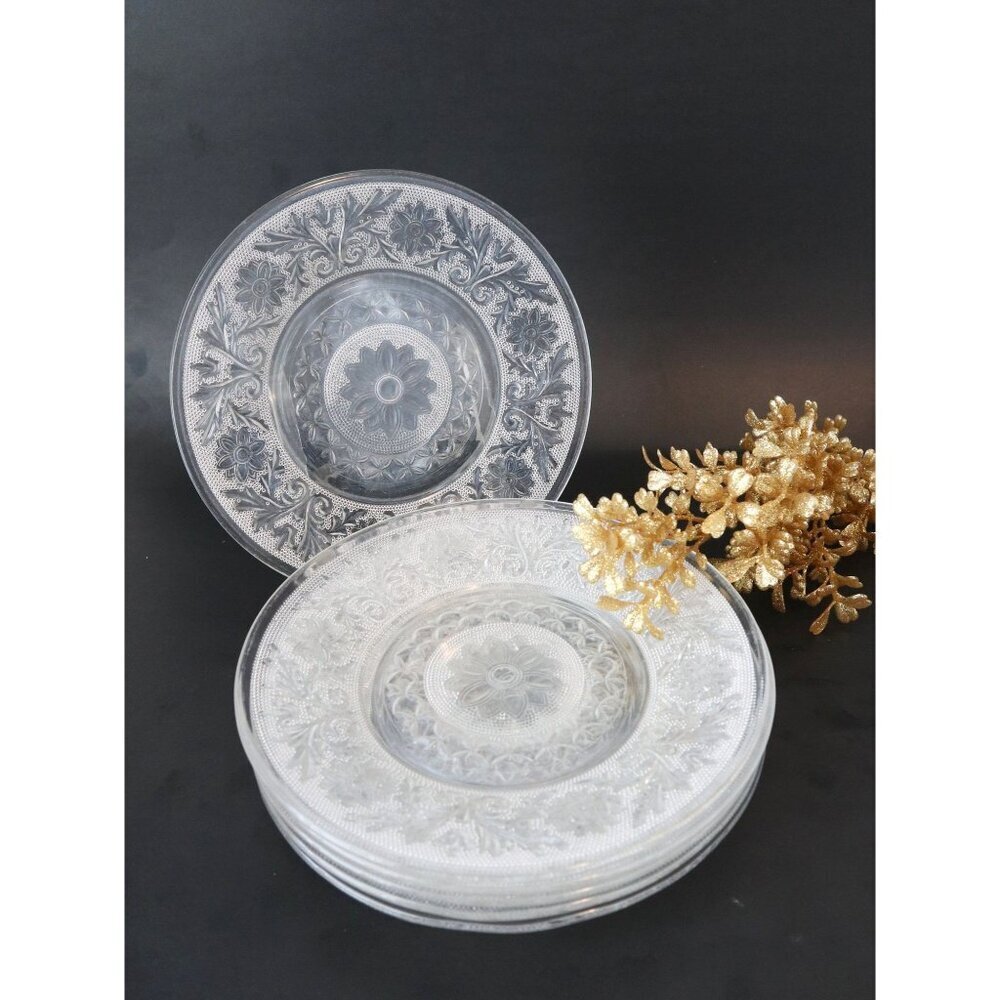 4 Vintage Sandwich Clear Bread & Butter Plates Side Plate Anchor Hocking 1960's